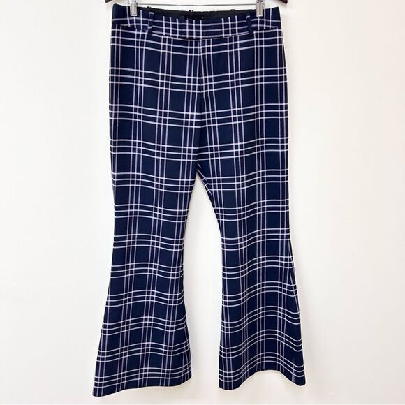 NWOT Smythe Bootcut Pant In Navy Plaid Grid Size 12 - Picture 2 of 10